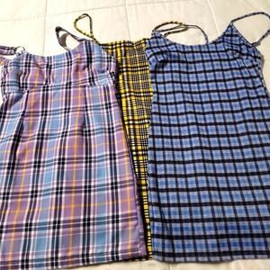 Stylish Girl Plaid Dress Trio - Purple, Yellow, Blue